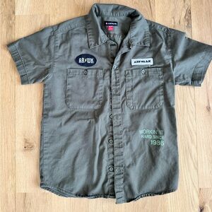 Airwalk Y2K Workwear Button Up Shirt Olive Green Skater Utility Top XXS XS